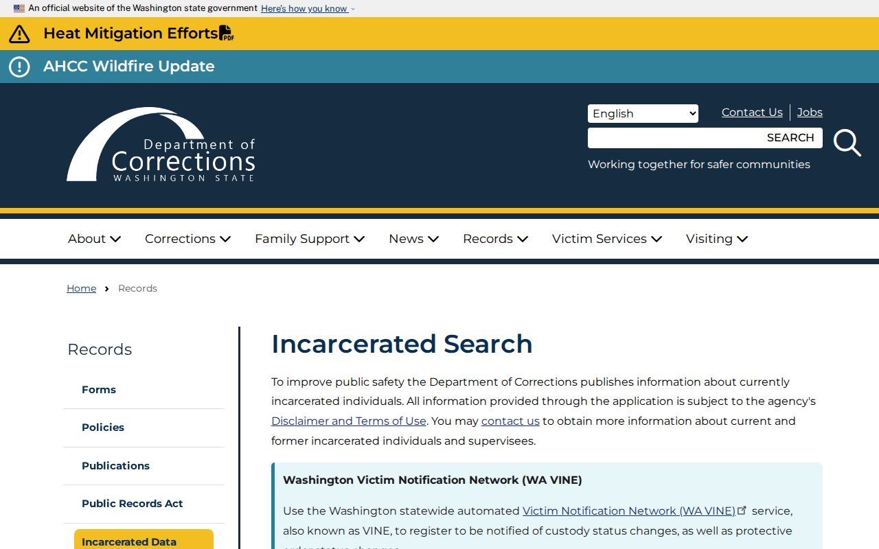 Washington DOC custody search related to Snohomish County arrest history