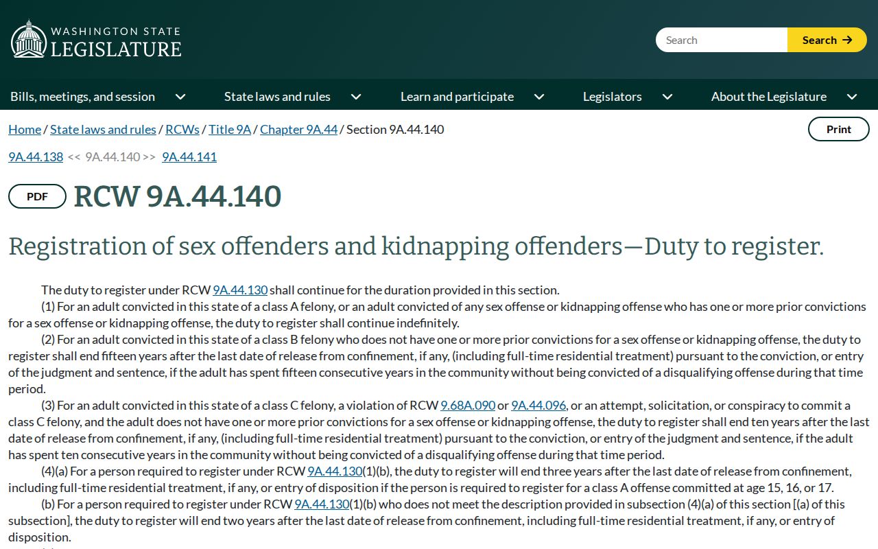 Washington duration law for Snohomish County sex offender registration