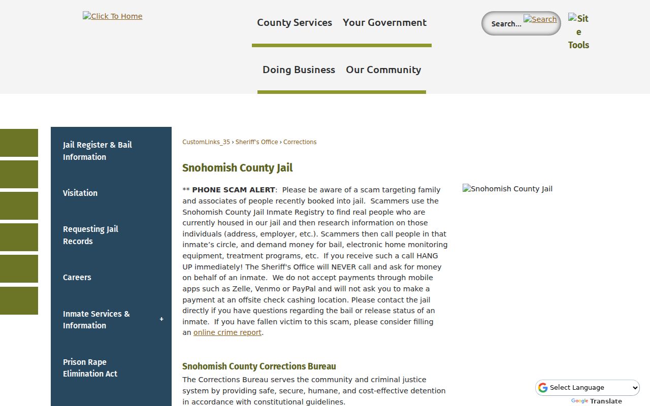 Snohomish County criminal records and Corrections jail lookup