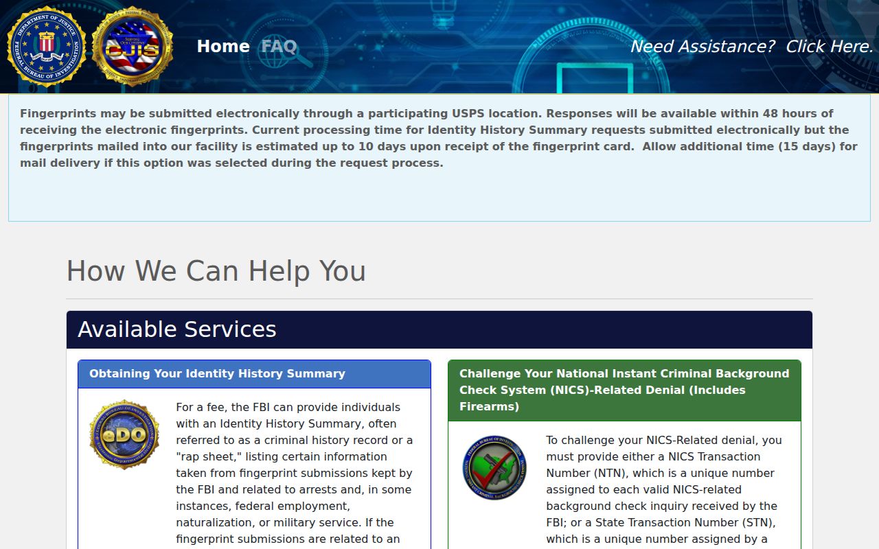 Snohomish County criminal history FBI identity request portal
